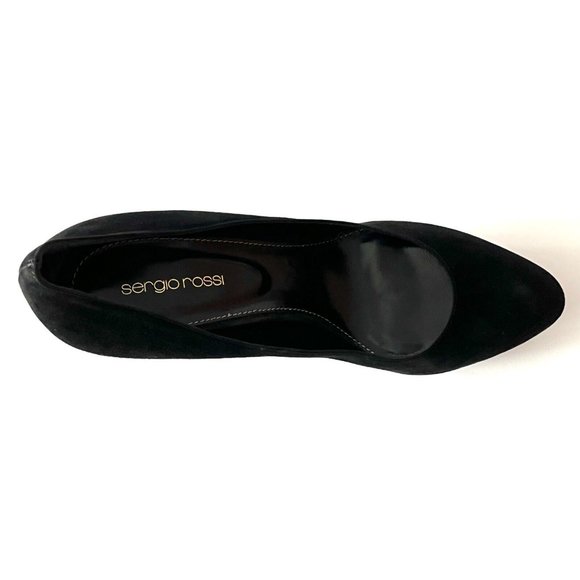 Sergio Rossi Black Suede Pumps w/ Gold Pebbled Heel, Size 11 (US) 41 (EU) New! - Picture 12 of 12